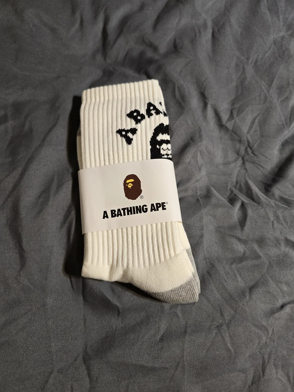 Bape White & Gray Logo Crew Socks